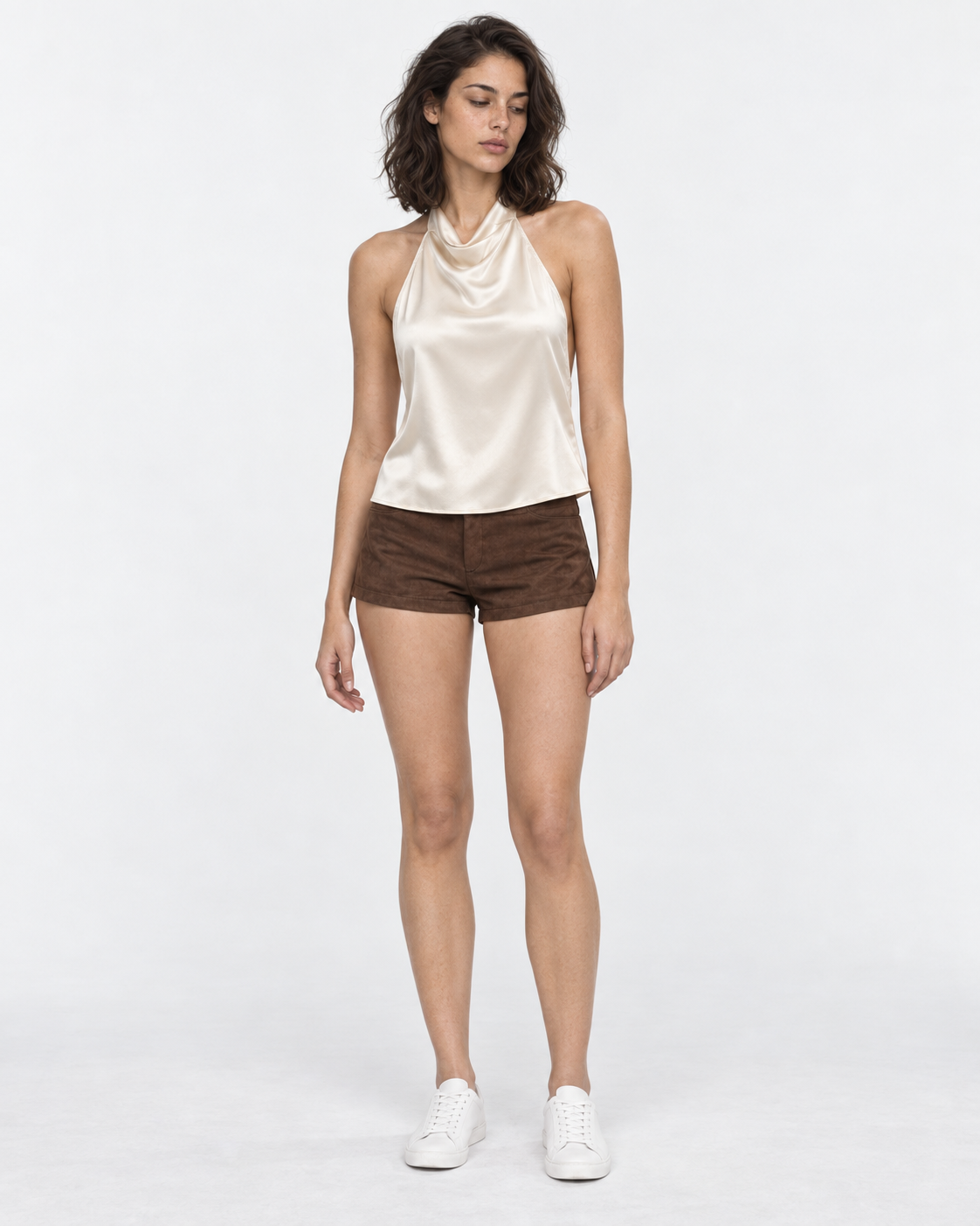 Blusa halter satín blanca Laura, frente