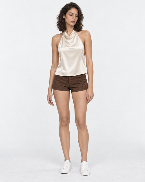 Blusa halter satín blanca Laura, frente