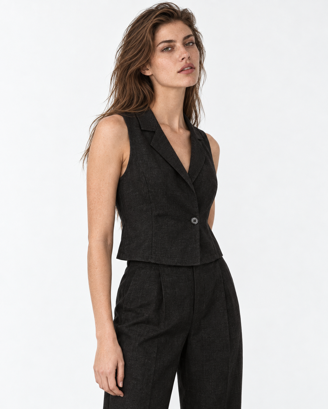 Gilet de lino negro sin mangas Amapola | MQM