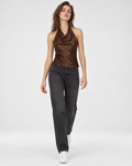 Blusa café halter satín sin espalda Laura | MQM