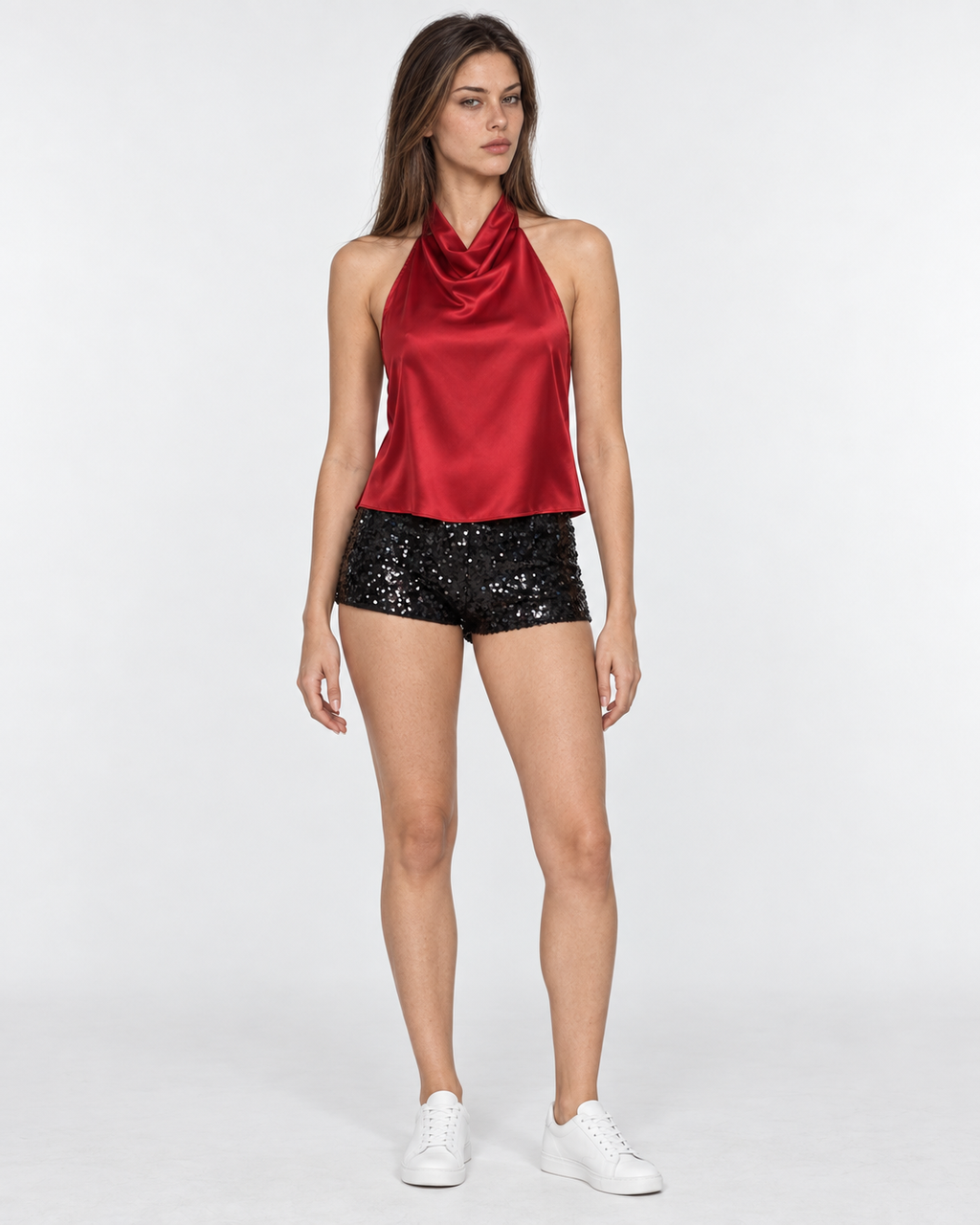Blusa Mujer Roja Halter Satín Espalda | Laura