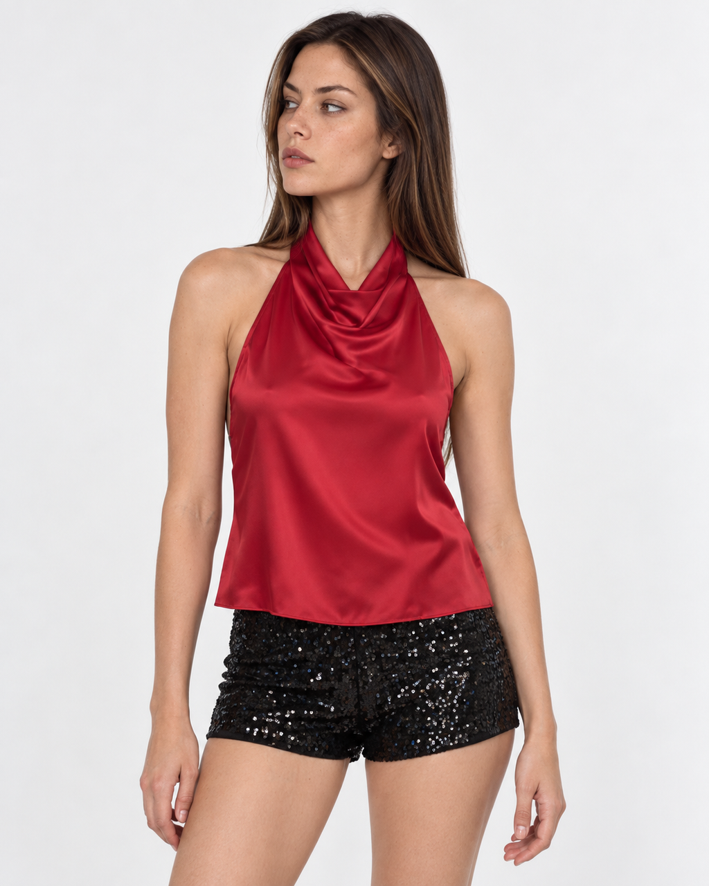 Blusa Mujer Roja Halter Satín Espalda | Laura