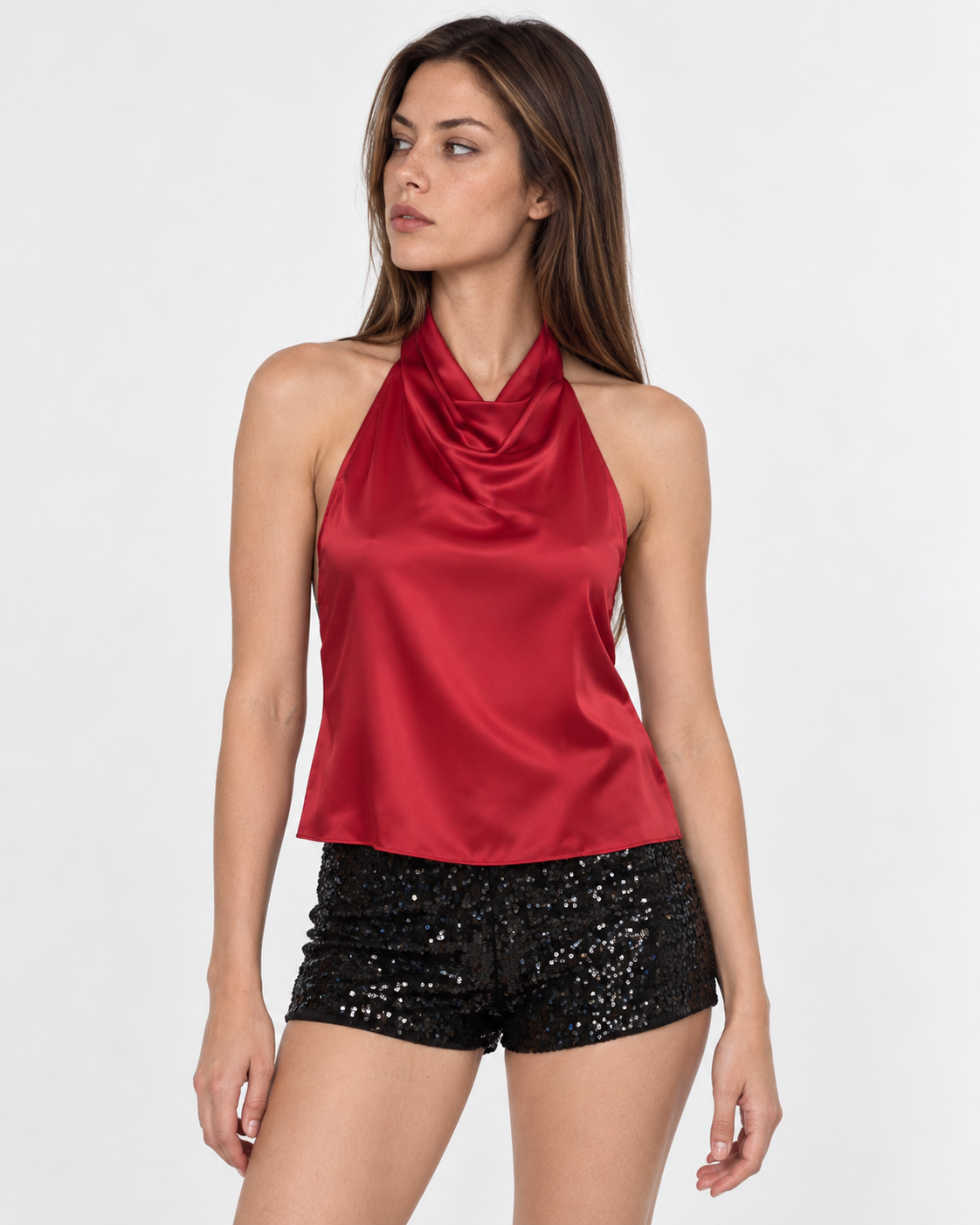 Blusa Mujer Roja Halter Satín Espalda | Laura