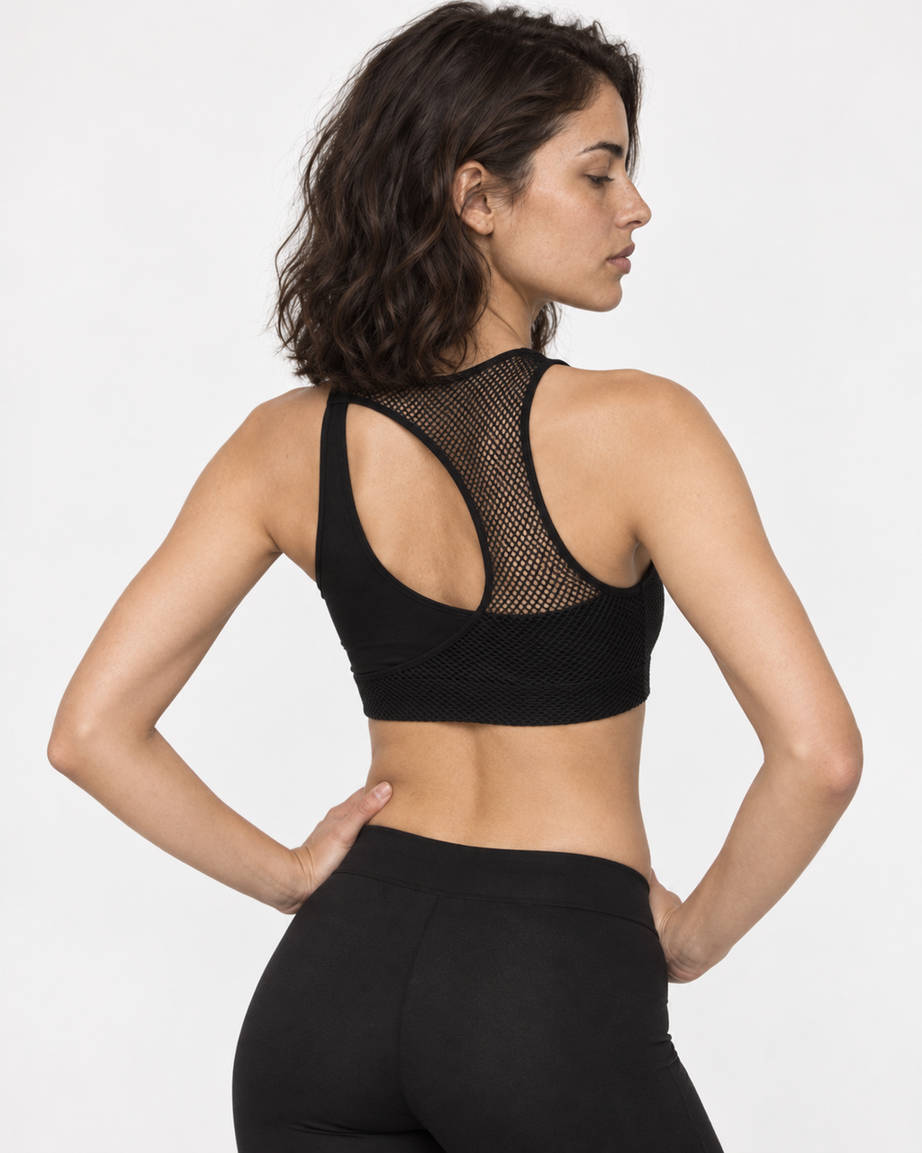 Crop top negro de malla con espalda cruzada Enchel | MQM