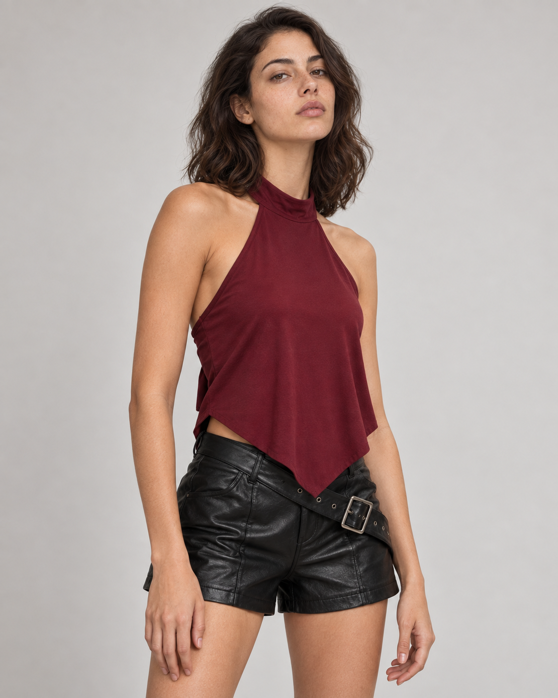 Crop top halter burdeo espalda con amarras Renata | MQM