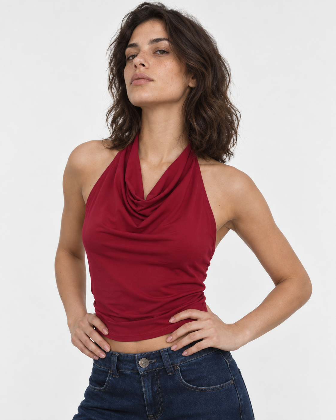 Crop top halter burdeo drapeado Singapur | MQM