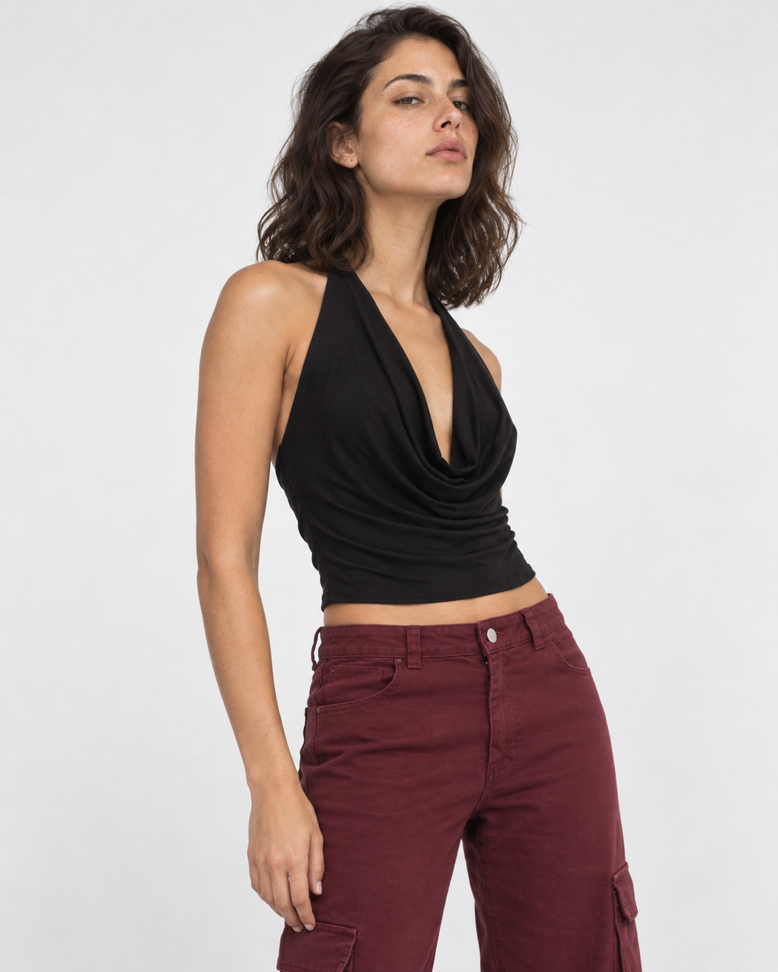 Crop top negro drapeado sin mangas Irene | MQM