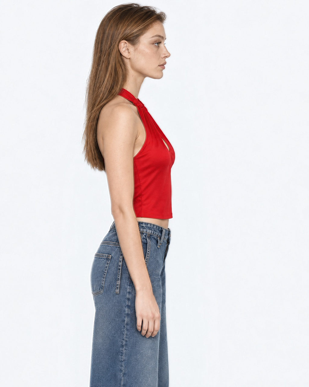 Crop top rojo halter cruzado con abertura Lord, lado | MQM