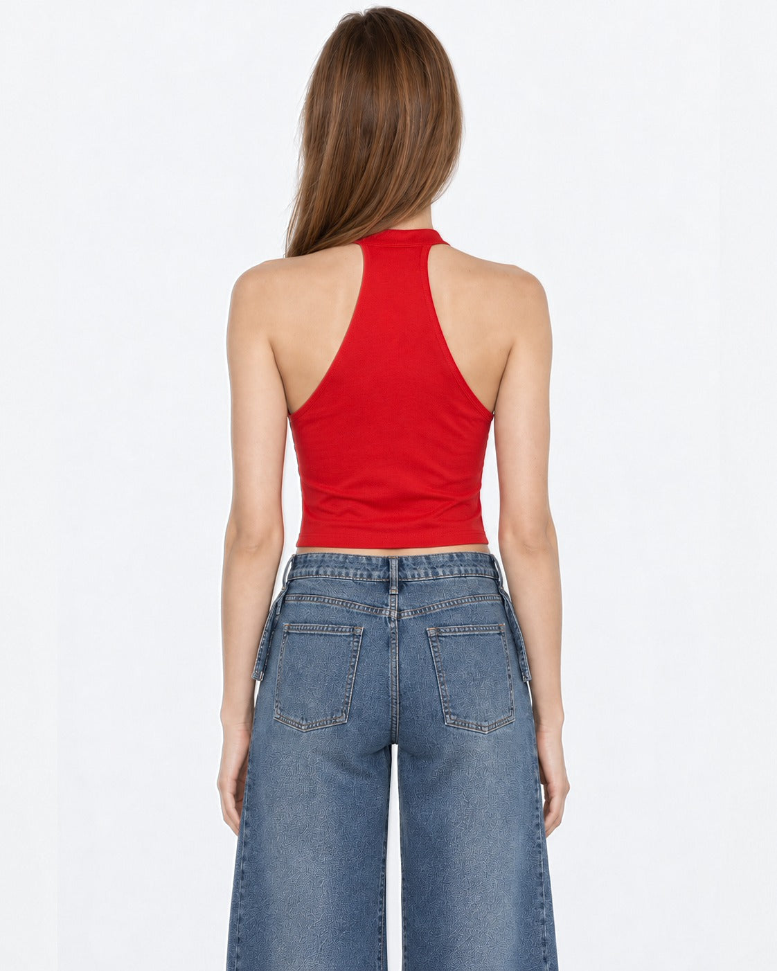Crop top rojo halter cruzado con abertura Lord, espalda | MQM