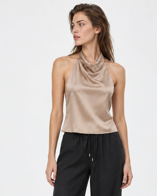 Blusa Mujer Beige Halter Satín Espalda | Laura