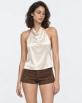 Blusa Mujer Blanca Halter Satín Espalda | Laura