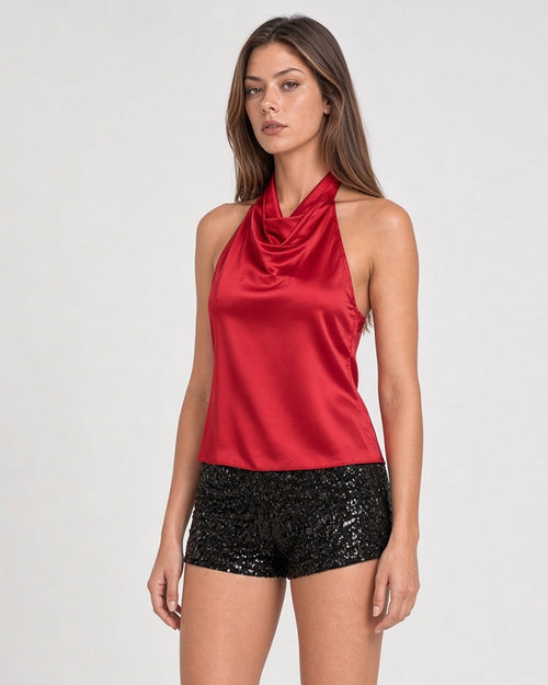 Blusa Mujer Roja Halter Satín Espalda | Laura