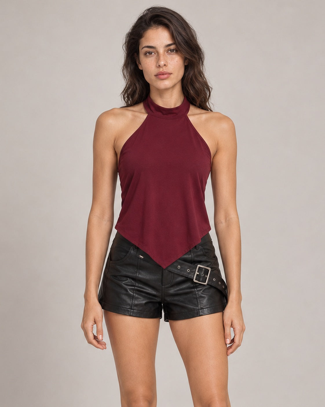 Crop top halter burdeo espalda con amarras Renata
