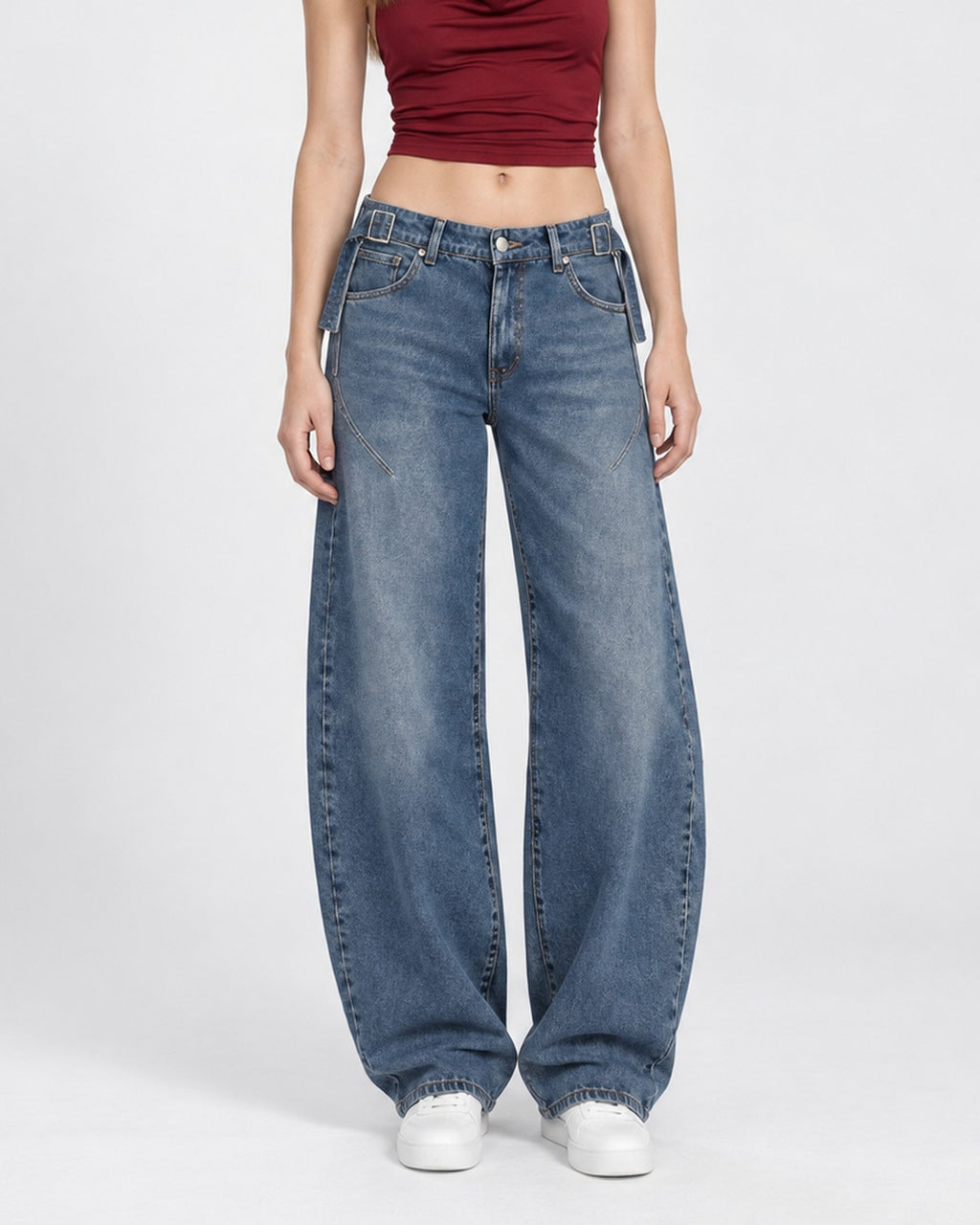 Jeans tiro bajo azul pierna balloon