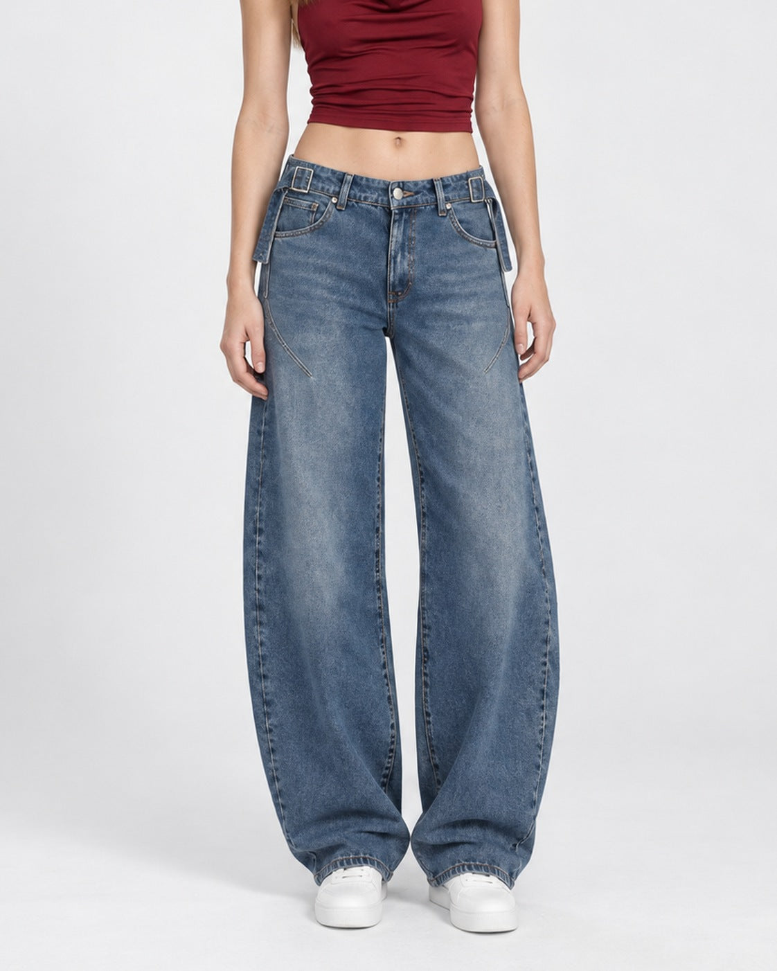 Jeans tiro bajo azul pierna balloon