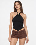 Top halter negro de lycra con estrella dorada Estrella