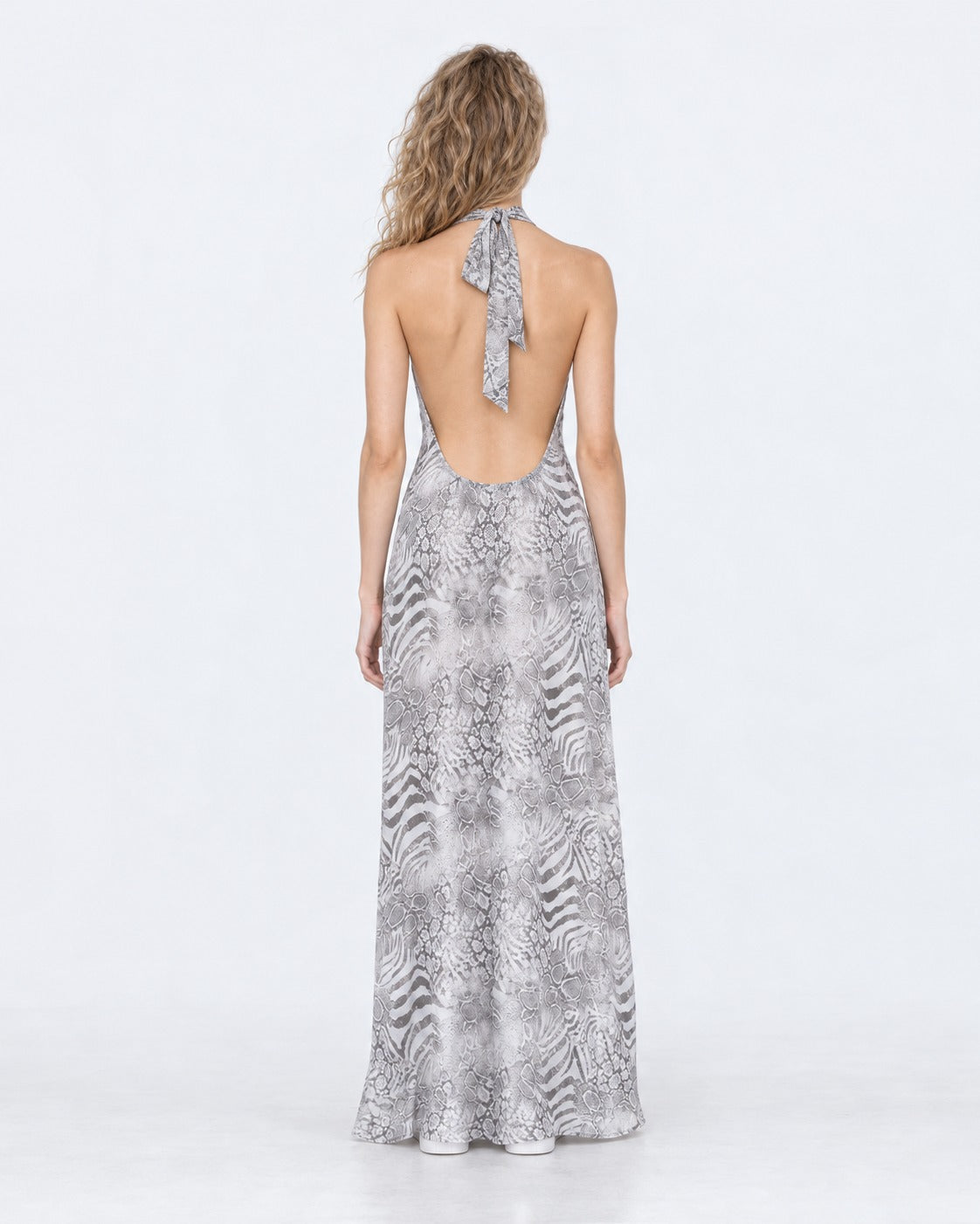 Vestido largo animal print halter espalda descubierta, espalda | MQM