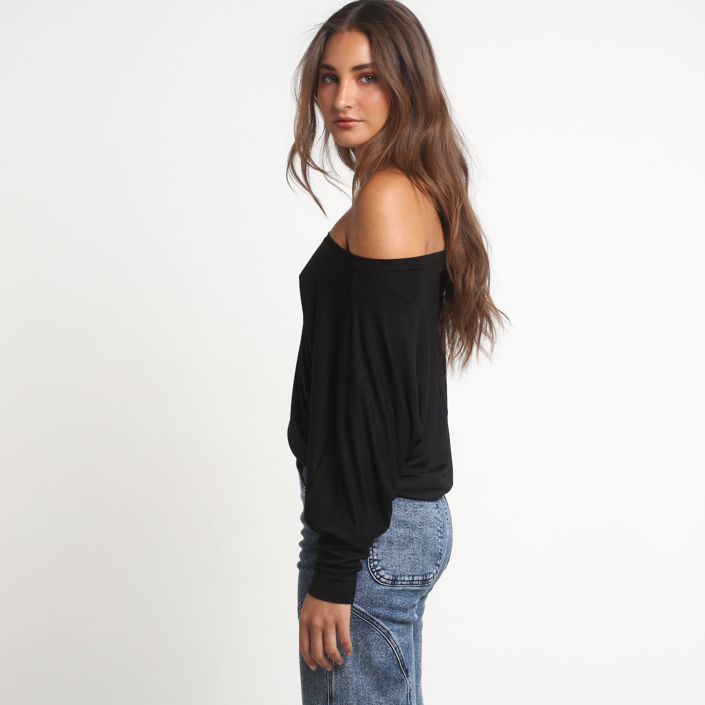 Polera Negra Mujer Manga Larga Off Shoulder | Sandra