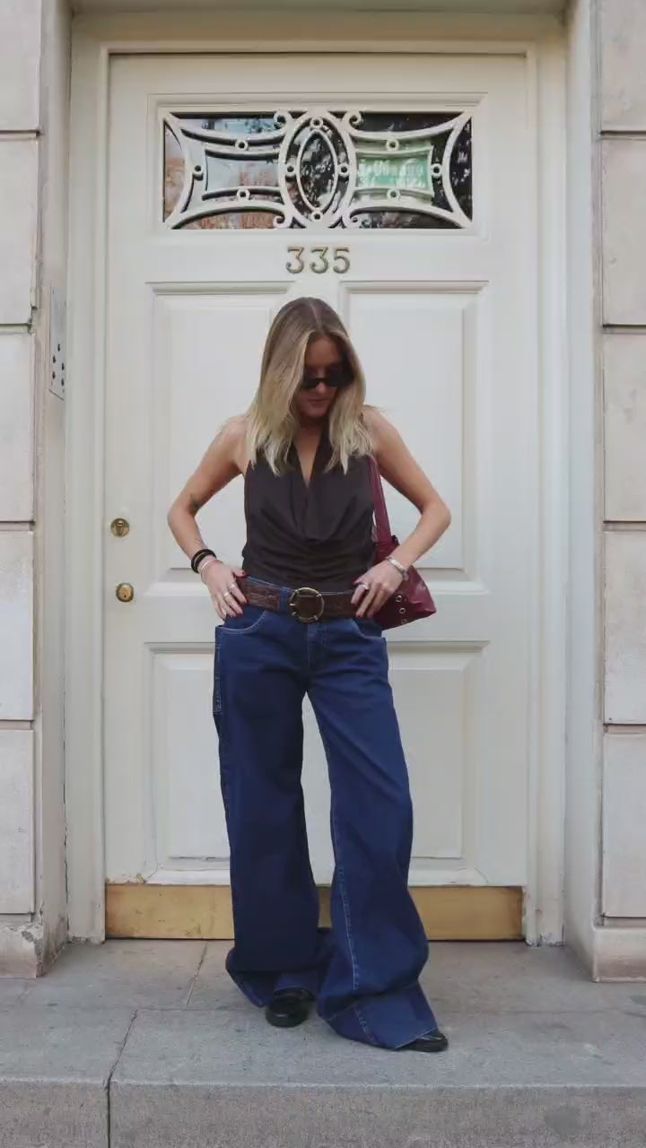 Crop Top Café Drapeado Espalda Descubierta | Irene