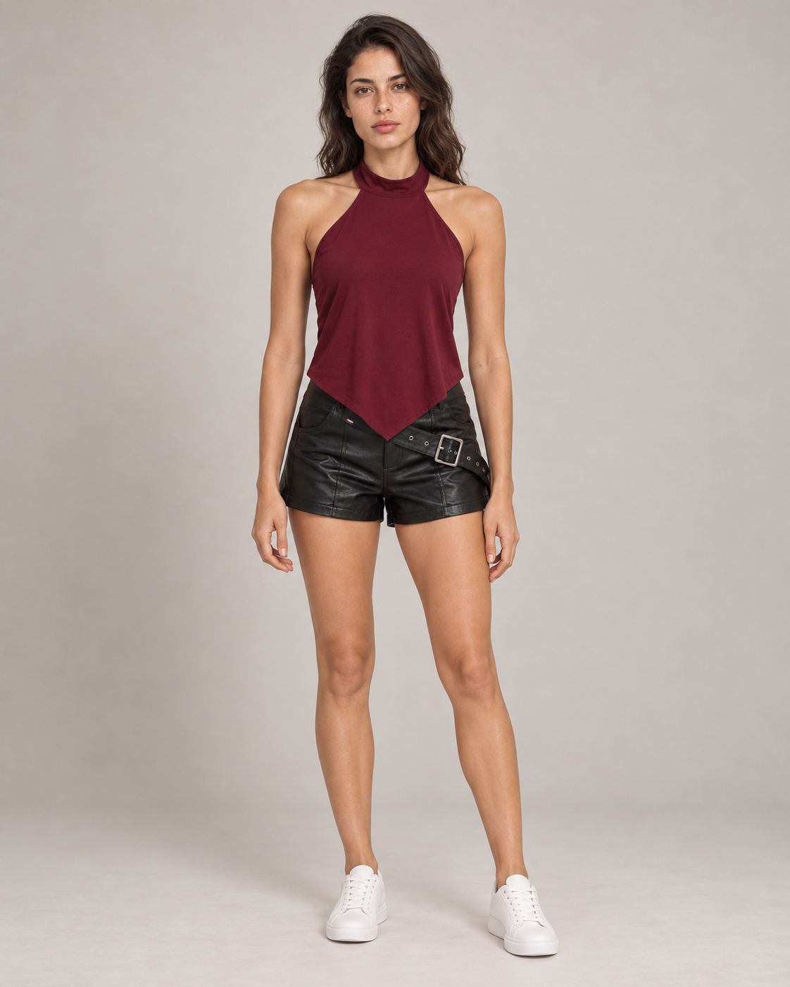 Crop top halter burdeo Renata, frente