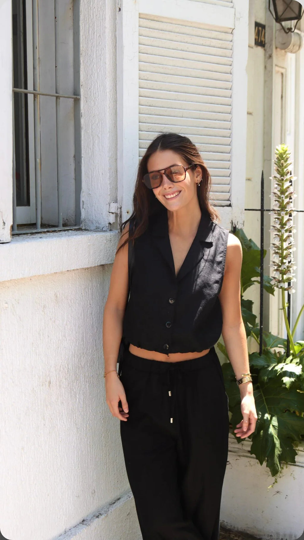 Pantalón de lino negro Amapola