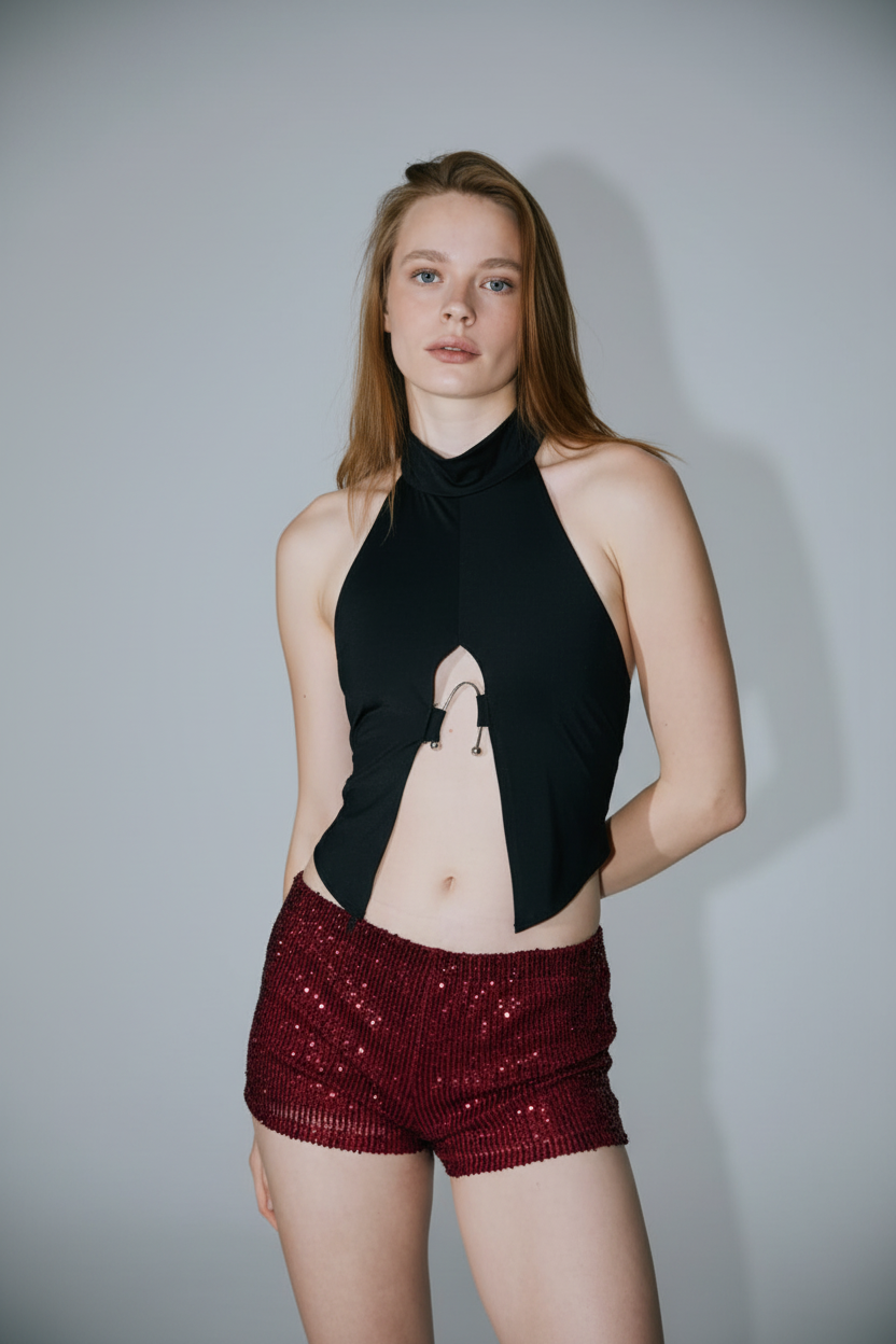 Short Burdeo lentejuelas