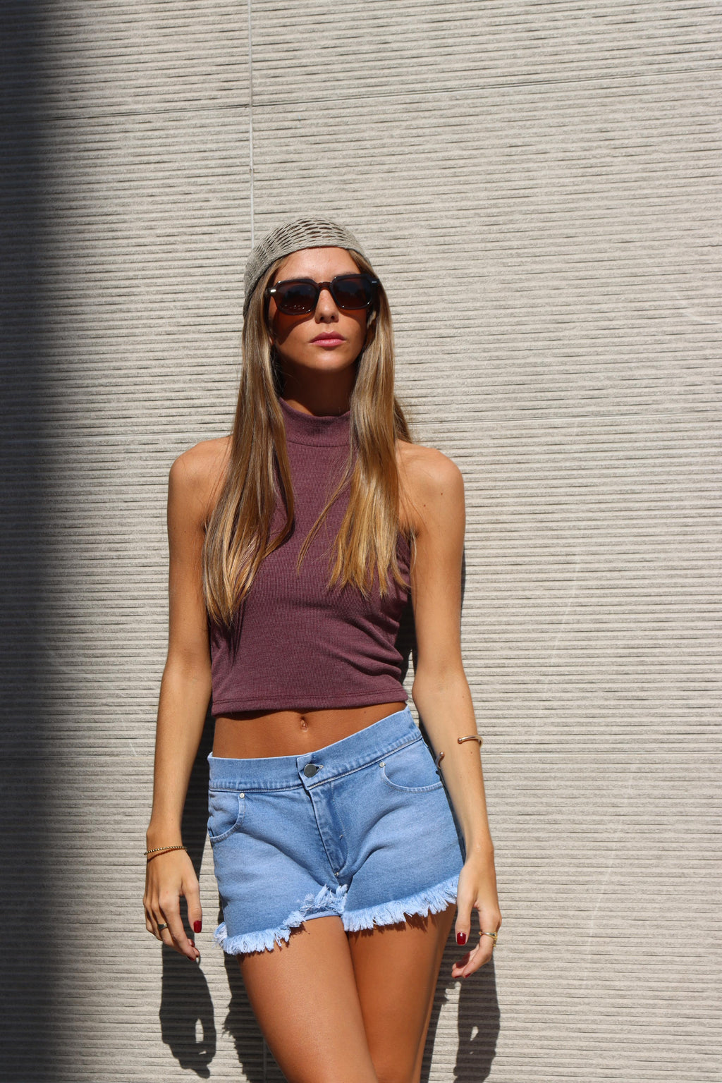 Crop Burdeo Acanalado