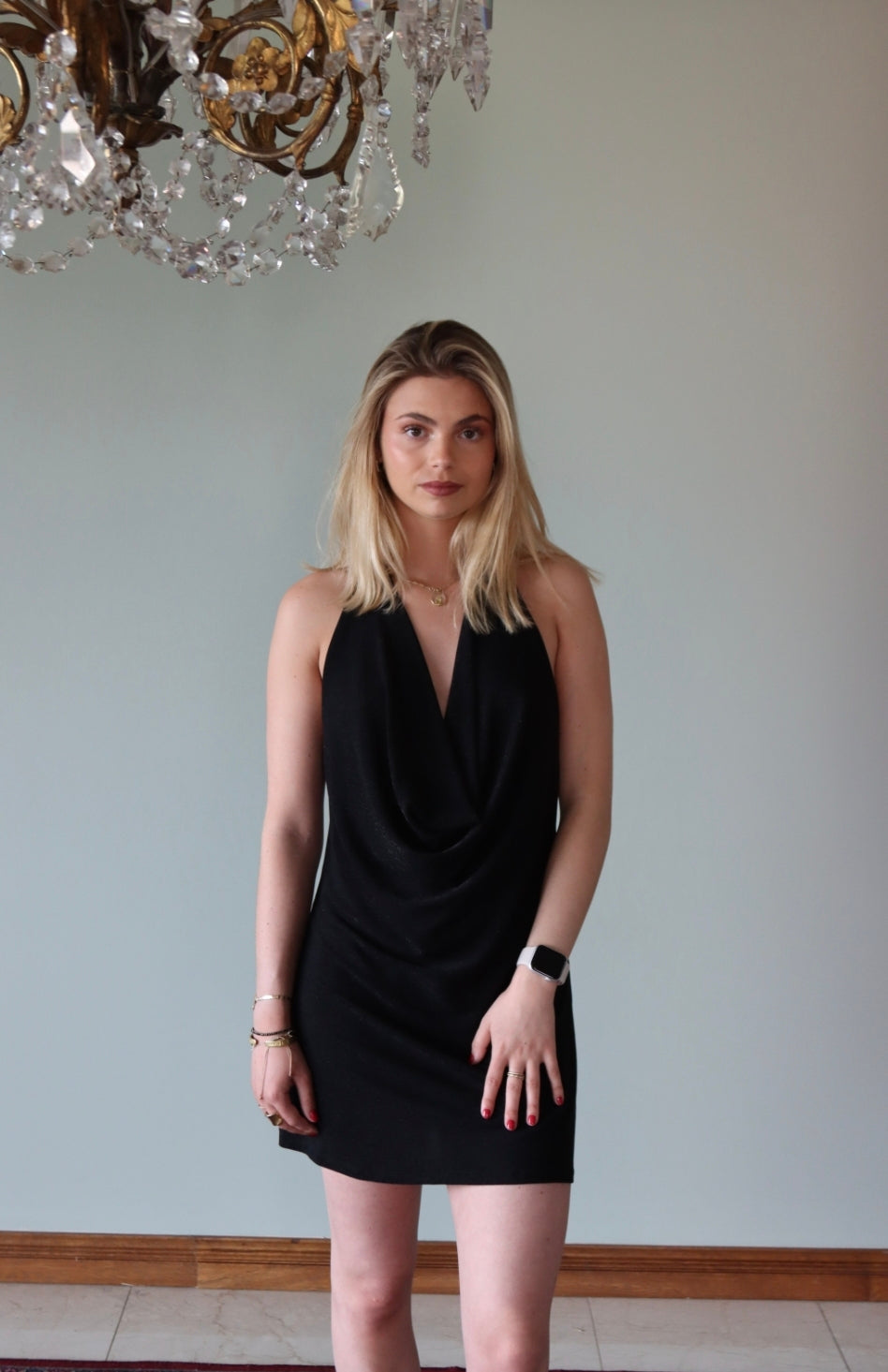 Vestido Negro Escote Drapeado Sin Mangas | Mia - MQM