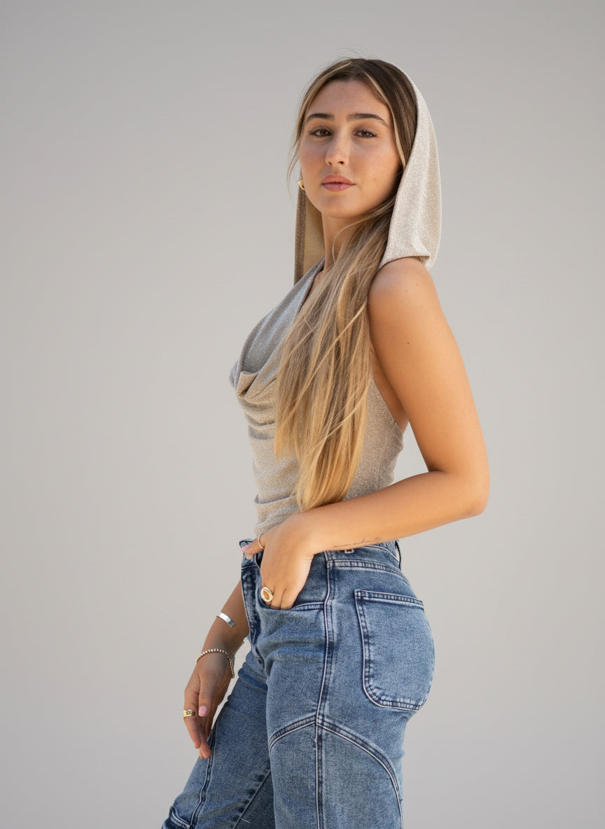 Crop Top Capucha Dorado