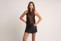 Blusa Mujer Cafe Halter Satín sin Espalda | Laura - MQM
