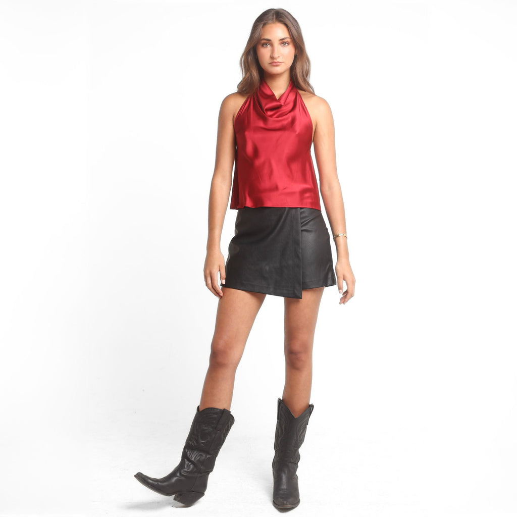 Falda Short Mujer Negra Cuero Sintético Tiro Alto | Berlín - MQM