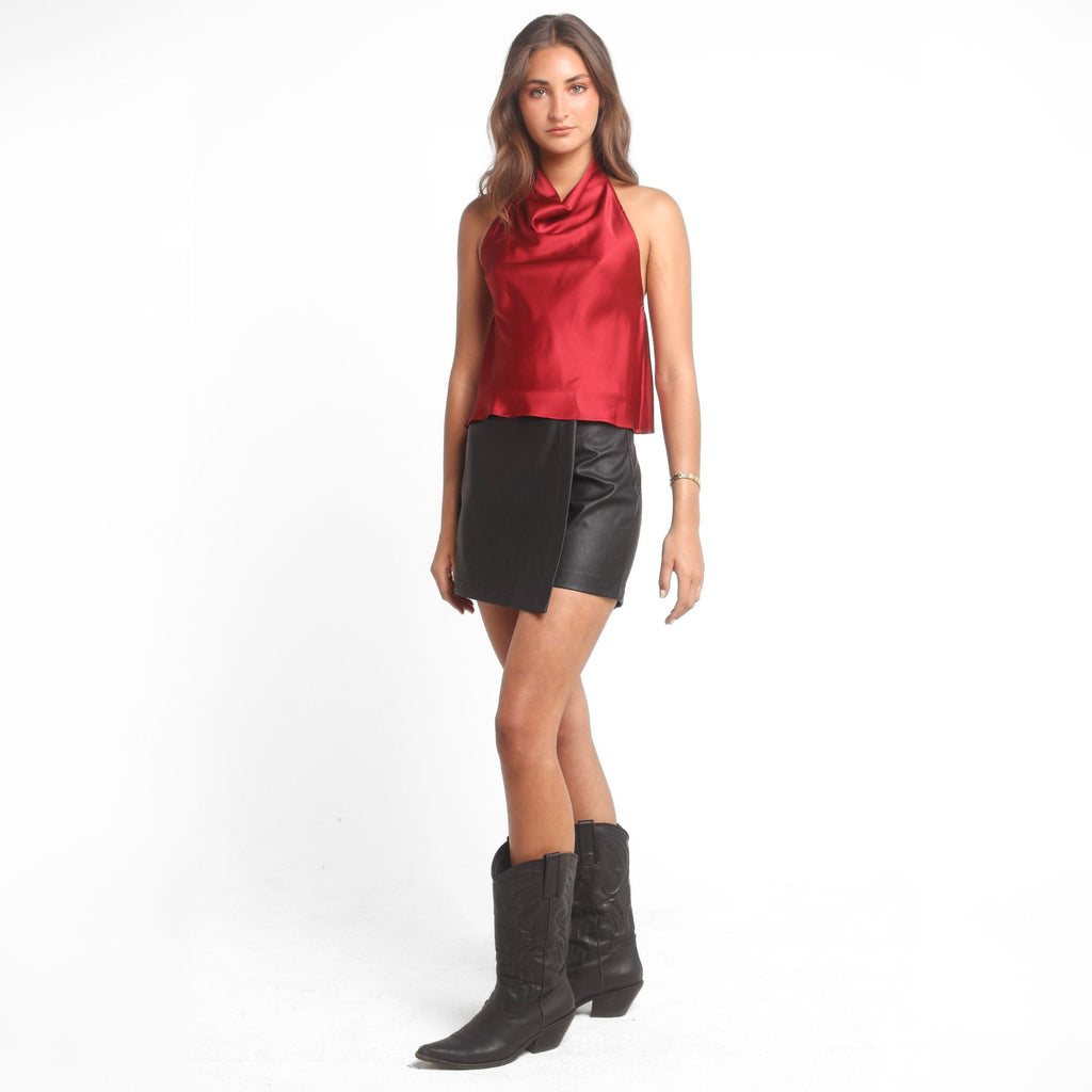 Falda Short Mujer Negra Cuero Sintético Tiro Alto | Berlín - MQM