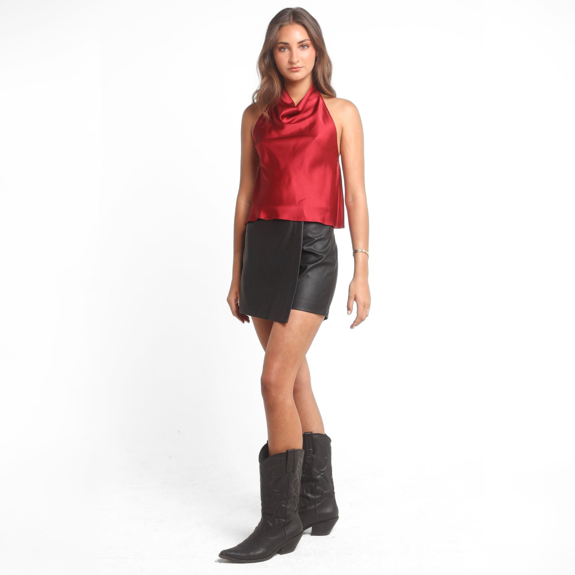 Falda Short Mujer Negra Cuero Sintético Tiro Alto | Berlín - MQM