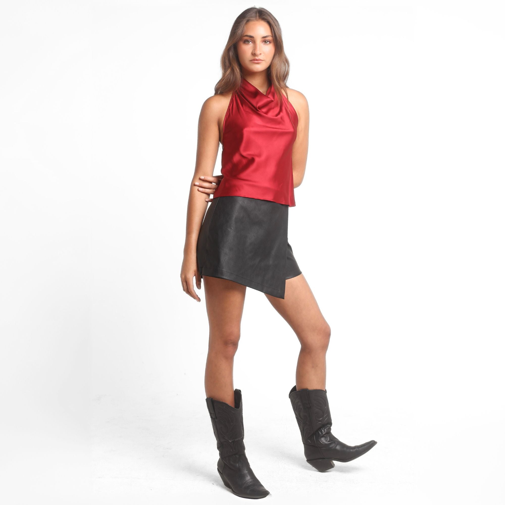 Falda Short Mujer Negra Cuero Sintético Tiro Alto | Berlín - MQM