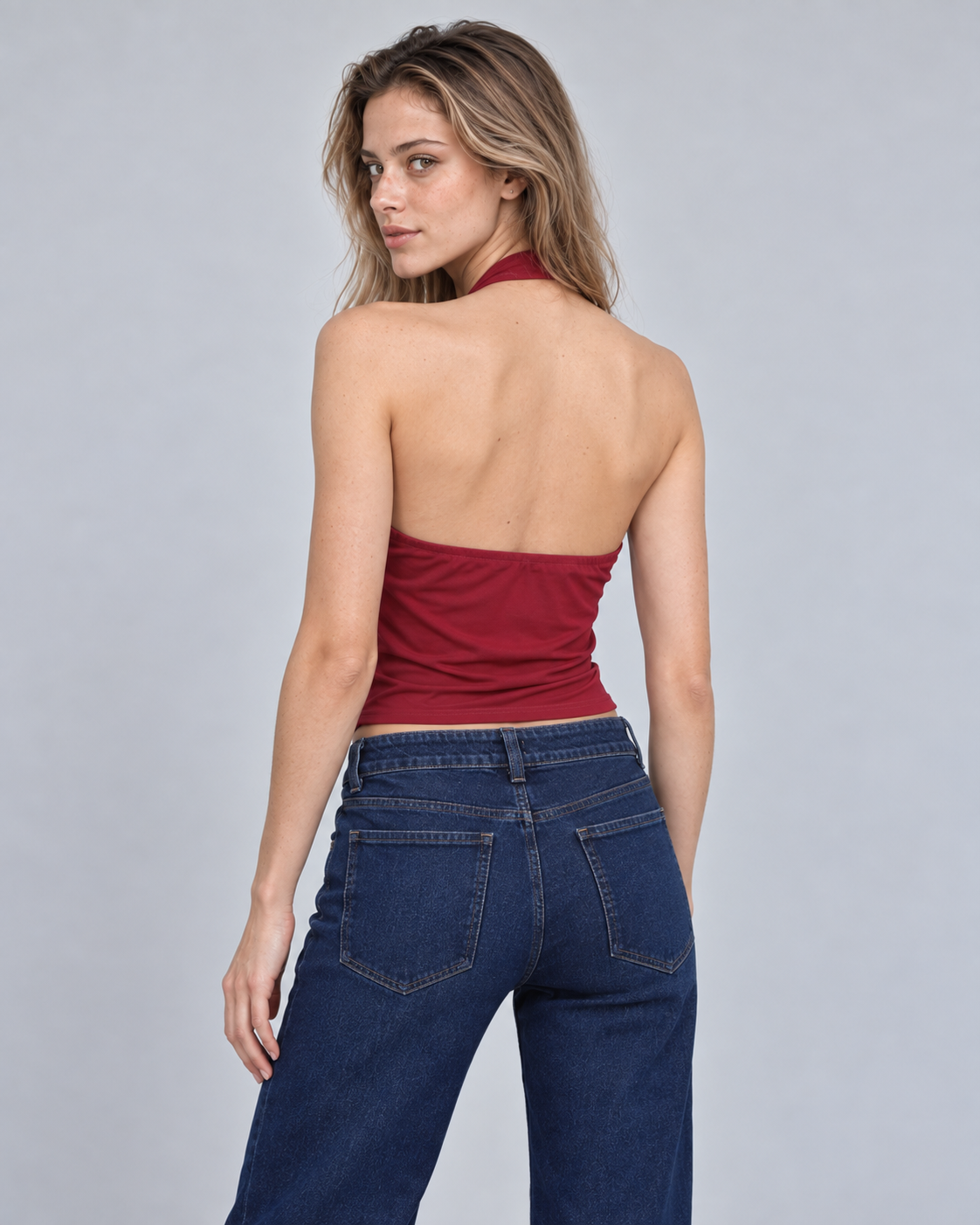 Crop top halter burdeo drapeado Singapur, espalda descubierta | MQM